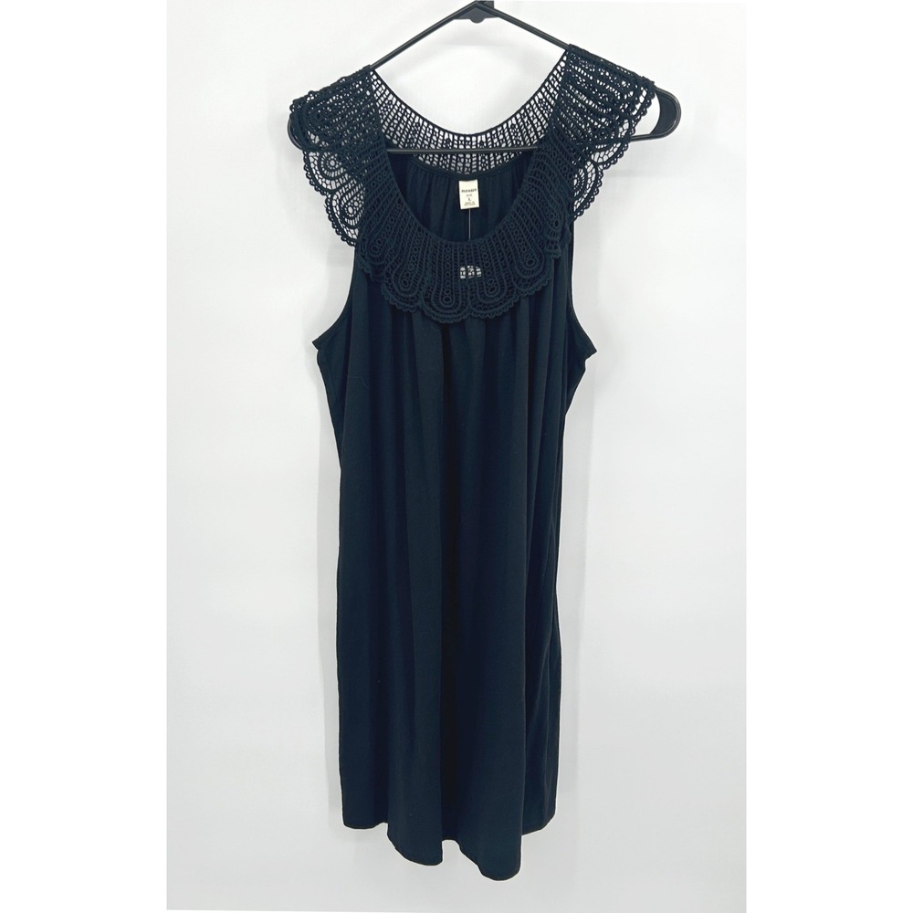 NWT Crochet Lace Bib Shift‎ Dress L Black Whimsigoth Cottagecore Boho Romantic